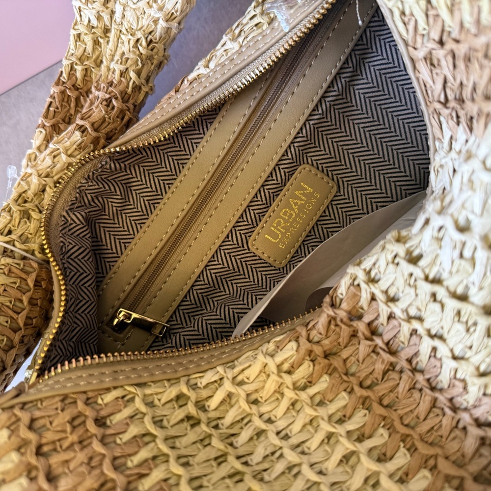Urban Expressions Woven Neutral Stripe Hobo - Beige & Tan - Picture 3 of 3